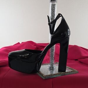 Gianni Bini Black Patent Platform Mary Jane Pump with Ankle Strap 8M